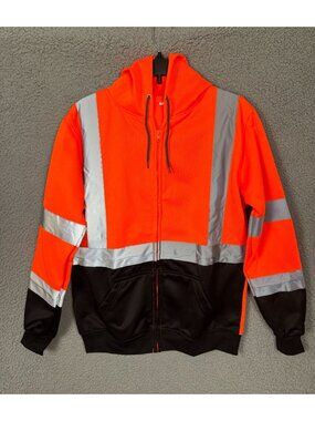 ANSI/ISEA Mens High Visibility Safety Hoodie Reflective Stripes Multi Small NWOT